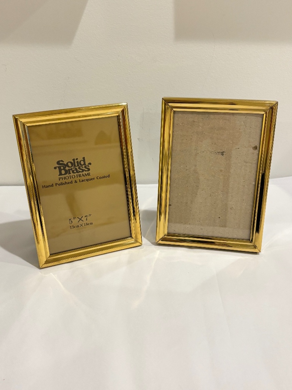 Vintage solid brass SET OF TWO picture frames hand polished & lacquer coated 5x7
